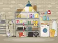 Étagères bien rangées, outils, aspirateur, machine à laver et panier à linge : une belle idée aménagement cave pour tout organiser.
