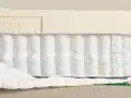 Coupe d'un matelas montrant les ressorts ensachés et la couche de latex. Comprendre la structure aide à savoir pourquoi mon matelas neuf se creuse.
