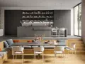 Aménagement moderne d'un salon salle à manger 12m2 avec banquette, table et cuisine ouverte.