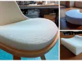 Mousse blanche pour coussin de canapé, montrant sa densité et sa forme ergonomique.