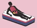 Silhouette d'une personne allongée sur un matelas mémoire de forme, montrant le squelette et les organes. Avis kiné sur le soutien.