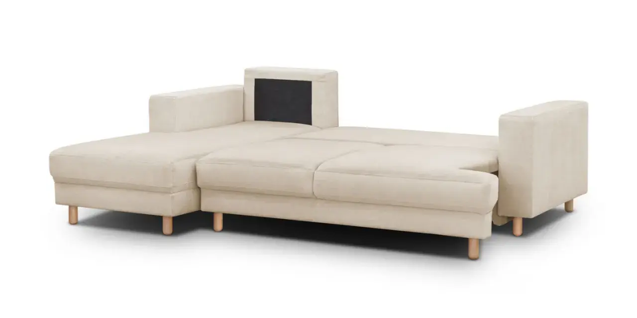 Canapé modulable beige clair, idéal pour un salon, avec une densité de 30kg/m3 pour un confort optimal.