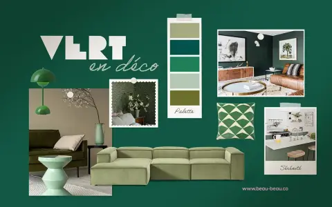 Inspiration déco : quelle couleur avec du vert sapin ? Des canapés, coussins, lampes et palettes de couleurs pour un intérieur serein.