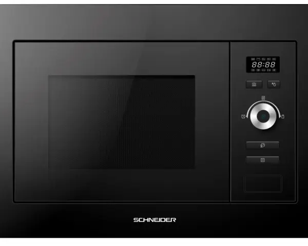 Micro-ondes encastrable noir, affichage digital, commandes tactiles et rotatives. La hauteur de cet appareil est idéale pour une intégration parfaite.
