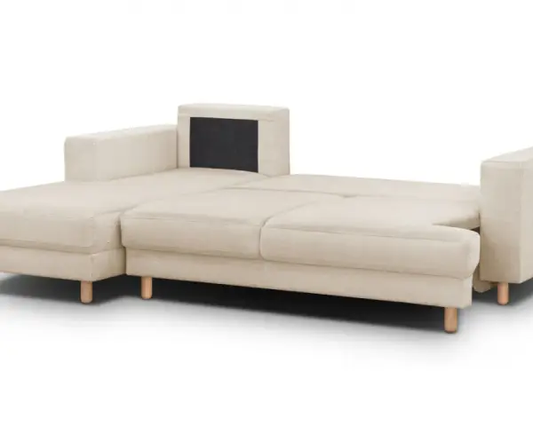 Canapé modulable beige clair, idéal pour un salon, avec une densité de 30kg/m3 pour un confort optimal.