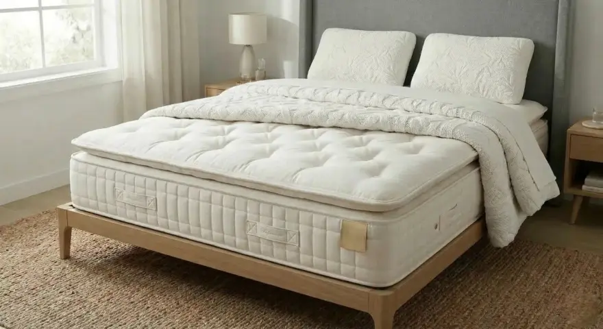 Un matelas ressorts ensachés mousse à mémoire de forme, prêt à vous offrir un sommeil réparateur.