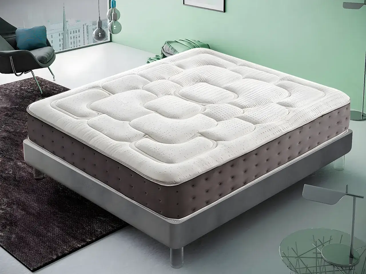 Matelas mémoire de forme : avis kiné sur ce confort douillet. Un lit moderne dans une chambre lumineuse.