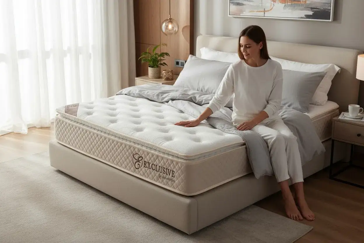 Une femme teste un matelas 