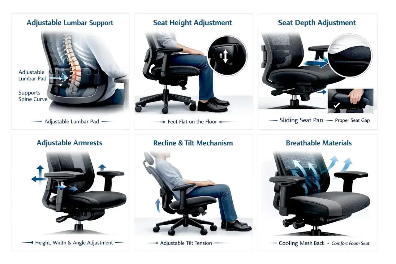 Ce fauteuil ergonomique m&eacute;decine du travail offre un soutien lombaire r&eacute;glable, une assise ajustable et des accoudoirs personnalisables pour un confort optimal.